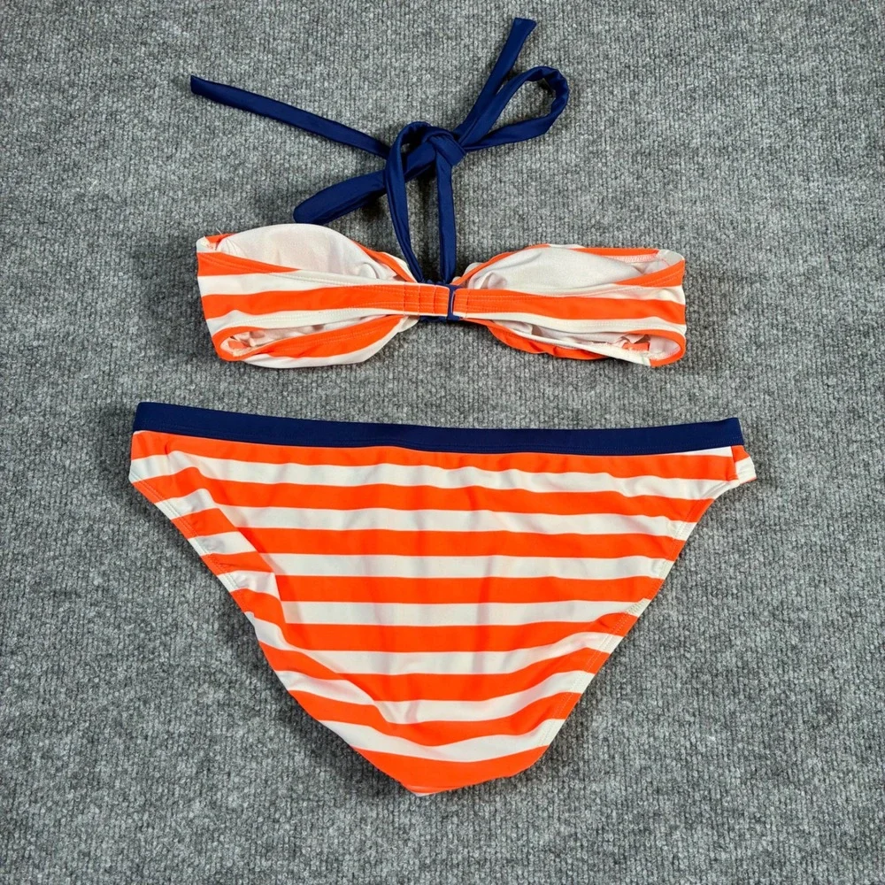Old‎ Navy Bikini Set Womens S Top/L Bottom Orange White Striped Halter Swim Suit